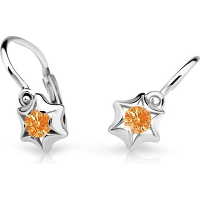 Danfil dětské náušnice hvězdičky C2159 z bílého zlata s kamínkem Orange zapínání brizura
