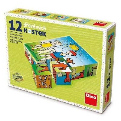 DINO Kubus dřevěné obrázkové kostky Pejsek a kočička 12 ks