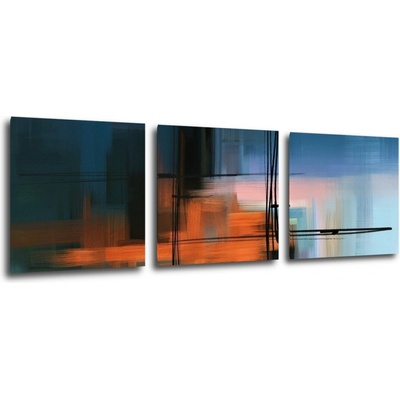 Impresi Obraz Abstrakt modrý s oranžovým detailom - 90 x 30 cm (3 dielny)