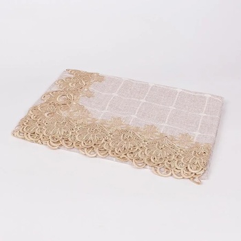 Image 1 of Кафява покривка на квадрати с бежова дантела