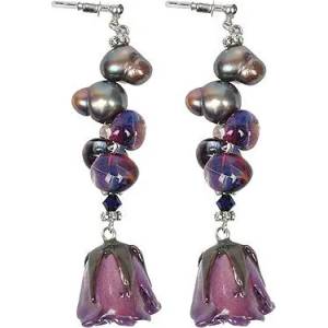Dannyra Обици с естествена роза, сладководни перли и стъклени мъниста Night Rose Dannyra Jewels