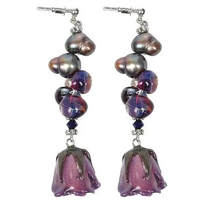 Dannyra Обици с естествена роза, сладководни перли и стъклени мъниста Night Rose Dannyra Jewels