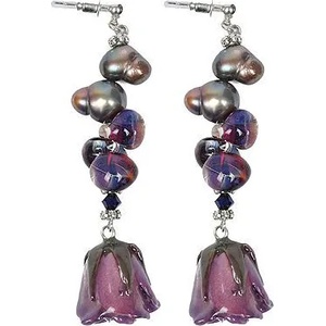 Dannyra Обици с естествена роза, сладководни перли и стъклени мъниста Night Rose Dannyra Jewels