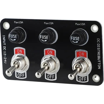 Panel s 3x spínačmi + 3x poistky, 12/24V