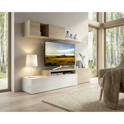 DEKIT-S-SPAIN Obývacia stena Elle glossy white, oak