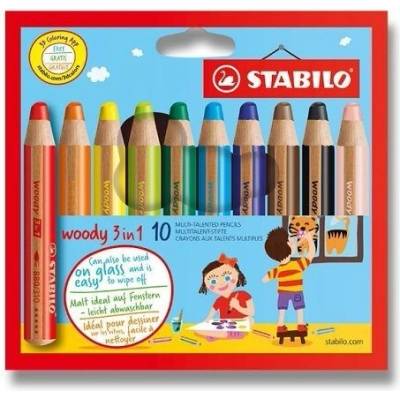 STABILO Barevná pastelka Woody 3v1 pastelka vodovka voskovka Pouzdro 10ks