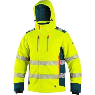 CXS Bedford Winter výstražná zimní softshellová bunda žluto-petrolová