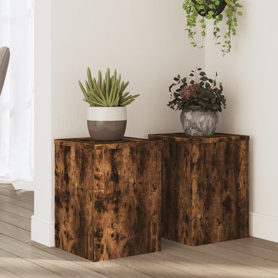 vidaXL Стойки за растения 2 бр опушен дъб 25x25x35 см инженерно дърво (852910)