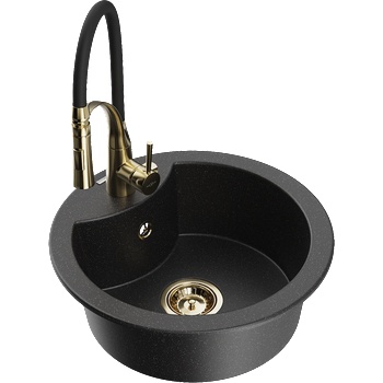 Mexen Diego гранитна мивка с 1 отделение и кухненски смесител Aster, черен/сребрист металик - 6512-73-73450-57-G (6512-73-73450-57-G)