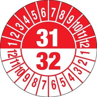 Kontrolná nálepka 31/32, červená, fólia samolepiaca, 30 mm, BJ = 5 x 15 ks