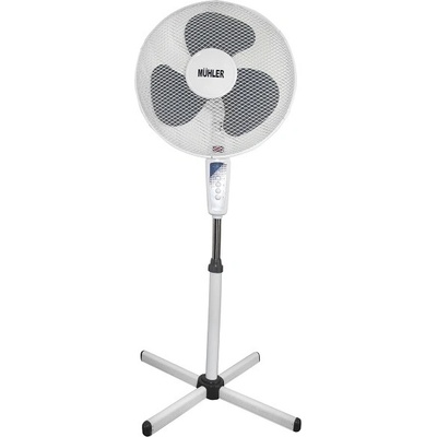 Muhler Вентилатор на стойка 16''Muhler FM-4040, Мощност 40W, Механично управление, 3 скорости, 3 PP перки, Осцилация, Бял със сив (KT-90300104)