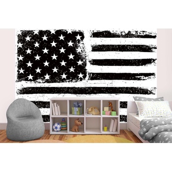 DIMEX ART s. r. o Самозалепваща се флизелинова фототапета американско знаме черно-бяло 375 x 250 см