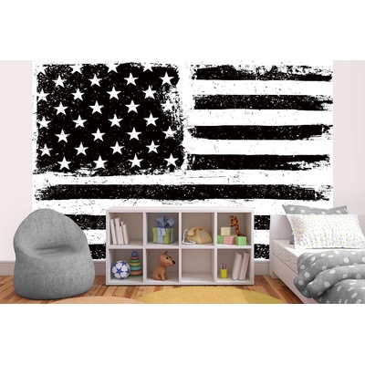 DIMEX ART Самозалепваща се флизелинова фототапета американско знаме черно-бяло 375 x 250 см