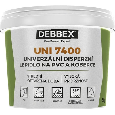 DEBBEX Univerzální disperzní lepidlo na PVC a koberce UNI 7400 5 kg kbelík světle béžová