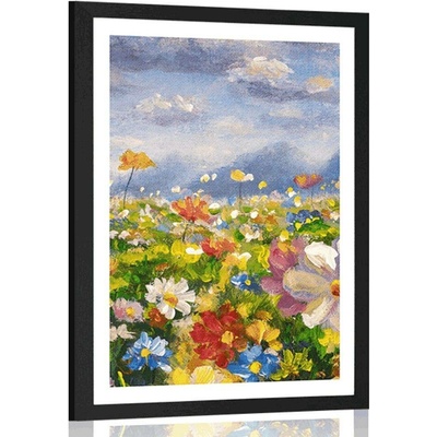 Plakát s paspartou olejomalba divoké květiny - 40x60 silver