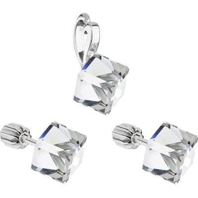 EVOLUTION GROUP CZ Stříbrný set náušnic kostky Crystals from Swarovski® Crystal 39068.1