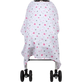 Sevi Baby Муселиново покривало за детска количка Sevi baby, Розови Звезди (319-pink stars)