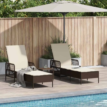 vidaXL Шезлонг 3 pcs Кафяв и кремаво бял 200 x 55 x 92 см полиратан (365433)