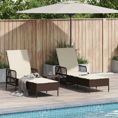 vidaXL Шезлонг 3 pcs Кафяв и кремаво бял 200 x 55 x 92 см полиратан (365433)