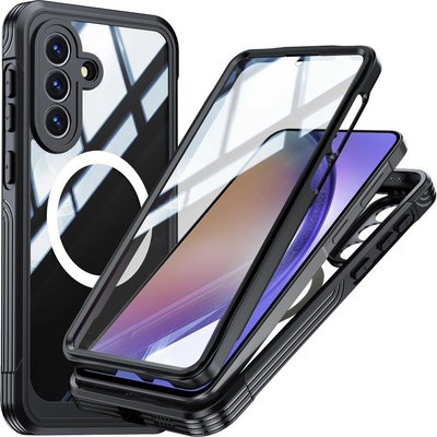 Samsung Магнитен Калъф за Samsung A57 5G - PC+TPU, С включено стъкло, Прозрачен, 3 цвята