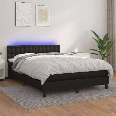 Petrashop 3134225 boxspring postel s matrací a LED černá umělá kůže