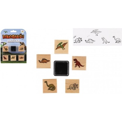 Teddies Razítka dřevěná 5 1 s poduškou dinosauři 3x3cm na kartě – Zboží Mobilmania