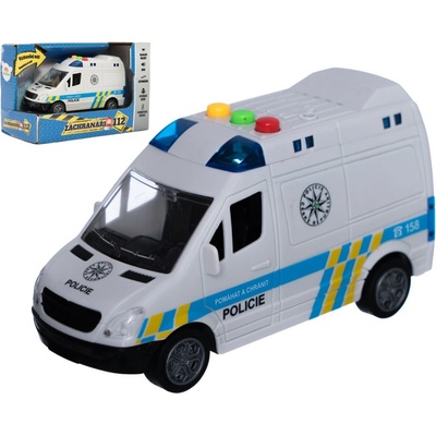 Teddies Auto policie dodávka plast 15cm na setrvačník na baterie se zvukem se světlem