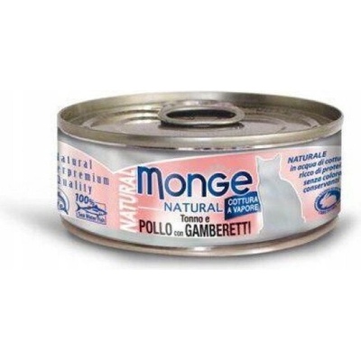 MONGE Natural Cat tuniak s kúskami kurčaťa a krevetami 80 g