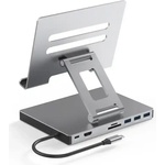 Plasico Computers Докинг станция със стойка за таблет be st801, 9-в-1, usb-c 3.0, pd 100w, Сива (st801)