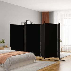 vidaXL Параван за стая, 6 панела, черно, 520x180 cм, текстил (350273)