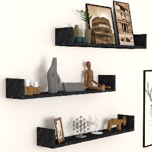 TopMebel Три рафта Tyrion TopMebel от меламин в цвят черен мраморен ефект 90x15x12cm
