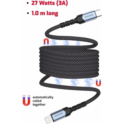 Swissten 71551020 MAGNETICKÝ DATOVÝ SAMONAVÍJECÍ USB-C / LIGHTNING, 1m