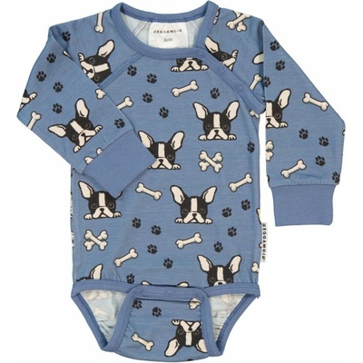 Bambusové body detské s dlhým rukávom modré Blue Bulldog Geggamoja
