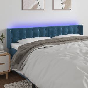vidaXL LED горна табла за легло, тъмносиня, 203x16x78/88 см, кадифе (3123740)