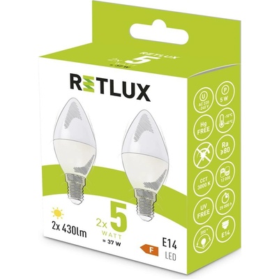 Retlux REL 34 LED C37 2x5W E14 teplá biela