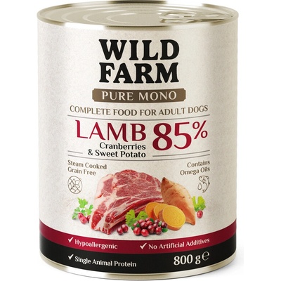 Wild Farm Pure Mono Jahňacie mäso brusnice a sladké zemiaky 800 g