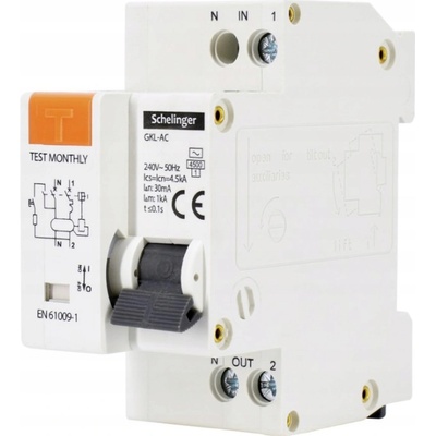 RCBO 2P Jistič C 16A 30mA Typ AC SCHELINGER A08-GKL-AC-C16