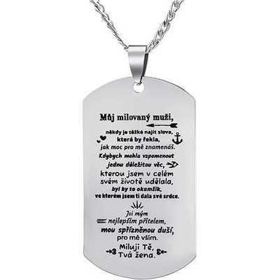 SILVEGO Přívěsek s řetízkem z chirurgické oceli dog tag pro muže s nápisem: Můj milovaný muži RRC0386N