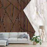 Art Gift Decor Фототапет - Дървен мрамор със златисти ленти 3