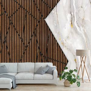 Art Gift Decor Фототапет - Дървен мрамор със златисти ленти 3