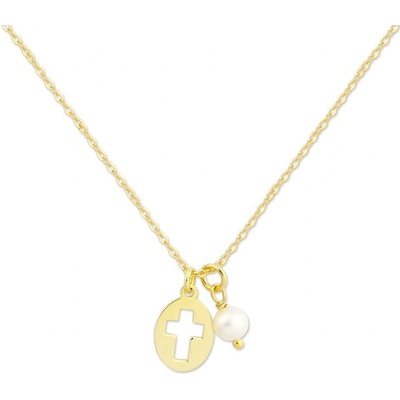 Bangles.cz Řetízek křížek zlatý & sladkovodní perla 2536