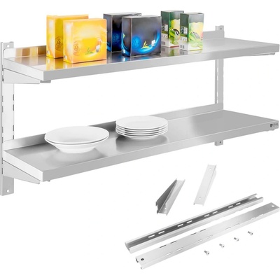 Royal Catering Nástenná polica z ušľachtilej ocele - 2 odkladacie police - 120 cm RCWR-120.2