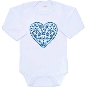NEW BABY Бебешко боди с щампа New Baby Народен модел синьо сърце 80 (9-12м) (57370)