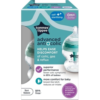 Tommee Tippee kojenecká lahev Advanced Anti Colic pomalý průtok1 ks modrá 150ml