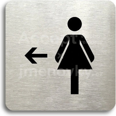ACCEPT Piktogram WC ženy vlevo - stříbrná tabulka - černý tisk bez rámečku