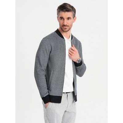 Ombre Clothing Мъжко плетено яке бомбър - черно Ombre Clothing | Cheren | МЪЖЕ | L