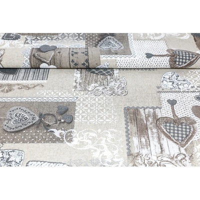 MADE IN ITALY Látka patchwork se šedohnědými srdíčky Šedohnědá Šířka 140 cm