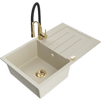 Mexen Bruno гранитна мивка с 1 камера и отцедник и кухненски смесител Aster, бежов - 6513-69-73450-57-G (6513-69-73450-57-G)