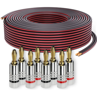 PureLink speaker cable OFC 2x2.50mm2 (0.20mm), 20.0m, black with red characteristic, set with 8 banana plugs - SE-SP062-020-B08
