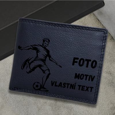 Pánská slim kožená peněženka s vlastní gravírováním Tmavě modrá